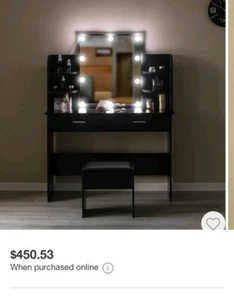 Target Beautiful Vanity Desk Black, With Mirror Lights With Stool Included - Picture 1 of 7