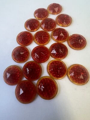 REFLECTOR DE BORDE REDONDO RUBÍ/NARANJA DE 18 MM FACETADO VINTAGE VIDRIO ALEMANIA OCCIDENTAL 30 piezas Foto 1 de 4