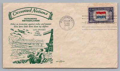 1943 FDC Occupied Nations Honoring Netherlands - "War Crosses The Diked Country" - Image 1 of 2