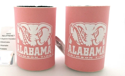 (2) Alabama Crimson Tide Light Pink Can Koozies Style 2 NCAA Officially Licensed Cover
