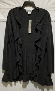 ❤️Vintage Suzie Knitted Ruffle Cardigan Sweater Tunic Black Women's XL NWT - Picture 1 of 7