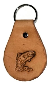 Leather FISH OUT OF WATER Round Key Chain Ring - Handmade - Picture 1 of 2