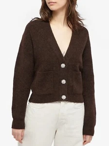 Ganni Crystal Button Cardigan Brown Wool Blend Size XS Sweater Top - Picture 1 of 5