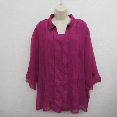 Blusa Top Maggie Barnes Para Mujer 2X Rosa Manga 3/4 Botón Carrera Glamour Fluido Foto 1 de 4