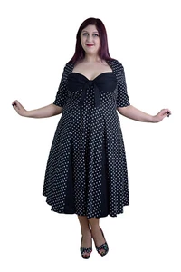 Plus size Women's Vintage 50s Black Polka Dot Fit & Flare Swing Party Dress - Picture 1 of 4