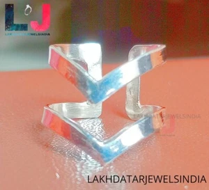 Chevron Ring 925 Sterling Silver Ring Splint Knuckle Ring Adjustable Chunky Ring - Picture 1 of 6