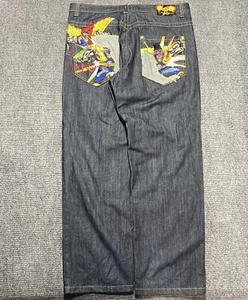 Vintage Miskeen Jeans 38 Baggy Wide Y2K SouthPole JNCO Ed Hardy Style Anime - Picture 1 of 9