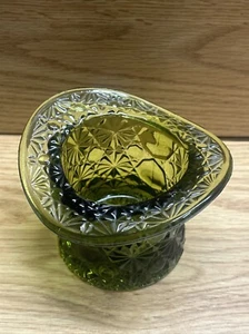 Fenton Daisy And Button Avocado Green Glass Top Hat Vintage 3.5” EUC - Picture 1 of 6