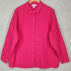 Sutton Studio Top Womens 1XL Pink Linen Lagenlook Long Sleeve Button Blouse - Picture 1 of 13