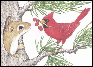 Tarjeta de felicitación - Ardilla pájaro - Bill Stroble o Linda K. Powell - Navidad-0541 - Imagen 1 de 2