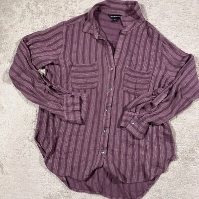 Rock & Republic Button Up Blouse Womens Medium Purple Casual Rockabilly Striped - Image 1 of 4