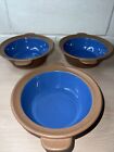 Set Of 3 DANSK BLT POTTERY Blue 7” Handles Soup Bowls Kitchen