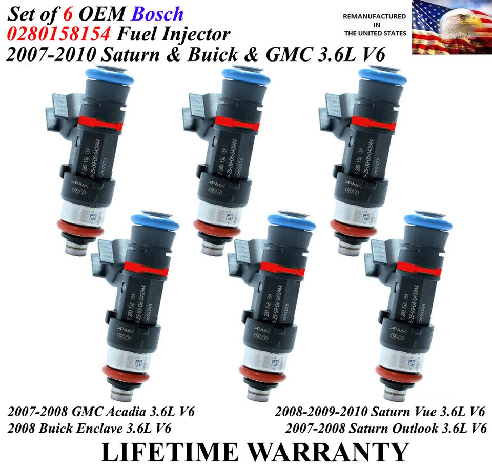 Inyectores de combustible Bosch (0280158154) 6X OEM para Saturn VUE Outlook Buick GMC 3,6 L  Foto 1 de 1