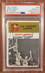 1961 Fleer #66 Jerry West Lakers Autographed Rookie Basketball Card PSA2/DNA RC