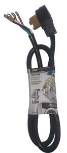 Power Zone 4 Fuß Trocknerkabel 10/3 SRDT, 30 Amp, schwarz, # 453-5506 neu 4 Zinken - Bild 1 von 2