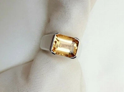 Anello In Argento Sterling 925 Con Gemma Citrina Naturale Per Uomo AJ664 - Immagine 1 di 3