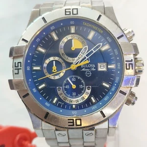 96B115 BULOVA MARINE STAR 100M BLUE DIAL ELEGANT MEN'S WATCH EB-5 - Picture 1 of 24
