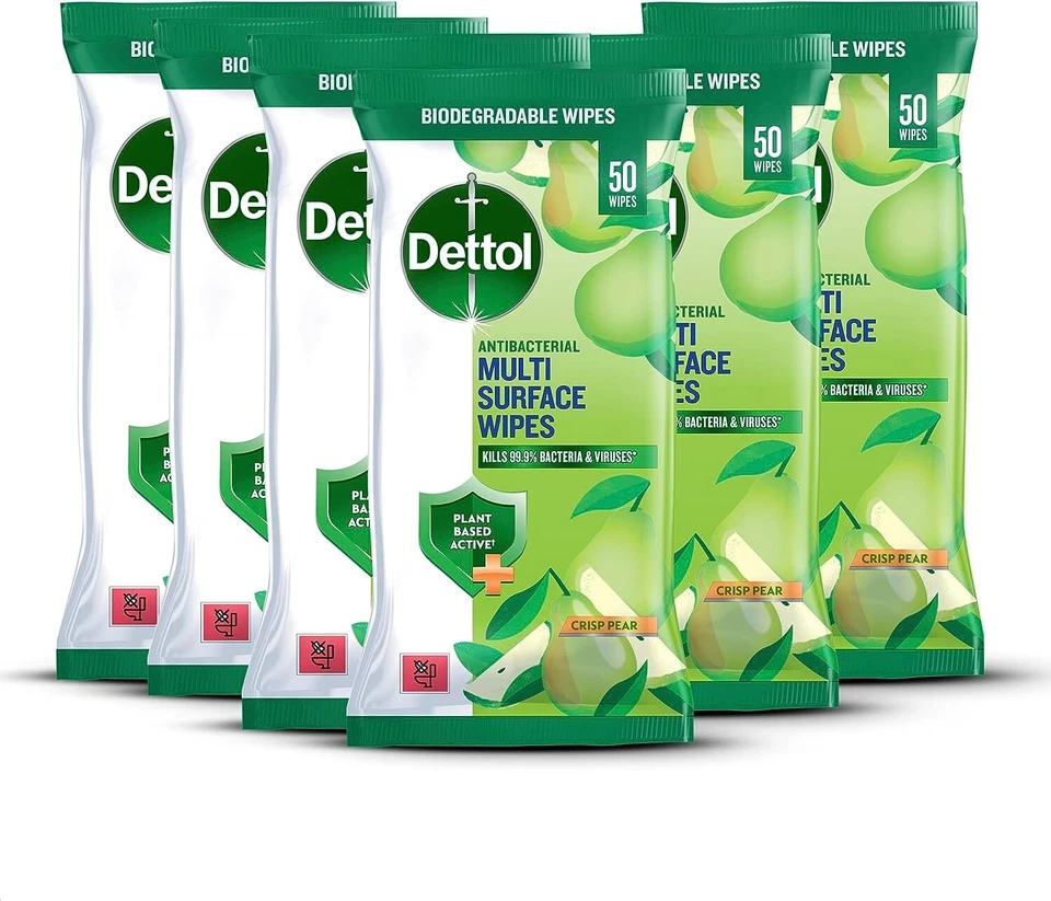 Dettol Tru Clean Antibacterial Multi Surface Wipes Crisp Pear (6 Packs of 50)