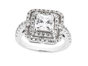 Genuine 1.25Ct Princess Round Diamond Double Halo Engagement Ring 10k Gold GH I1 - Picture 1 of 12