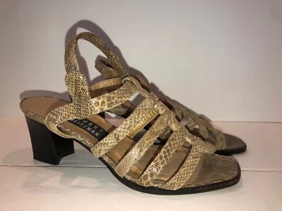 STUART WEITZMAN ZIP UP GLADIATOR HEELED SANDLES SZ 6.5 FAUX BEIGE SNAKE LEATHER - Image 1 of 4