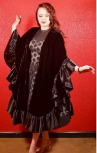 Stunning A. J. Bari Vintage Taffeta & Black Velvet Ruffled Wrap Shawl OS # - Picture 1 of 9