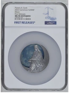 NGC MS70 FR 2022 Cameroon Planets and Gods Moon Goddess 2oz Silver Antiqued Coin - Picture 1 of 2