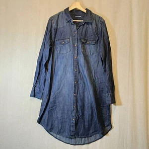 Merona Chambray Blue Jean Shirt Dress Long Sleeve 100% Cotton No Belt Large - Picture 1 of 10