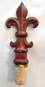 Fleur De Lis Rustic Red Wrought Iron Wine Bottle Stopper Bar Accessory - Picture 1 of 3