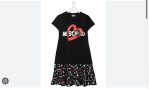 MOSCHINO Teen Girls Logo And Lipstick-print cap sleeve Dress In Black sz 14y - Picture 1 of 5