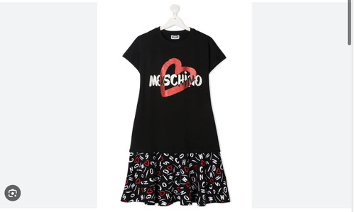 Abito MOSCHINO Teen Girls logo e stampa rossetto manica cappuccio nero tg 14 anni