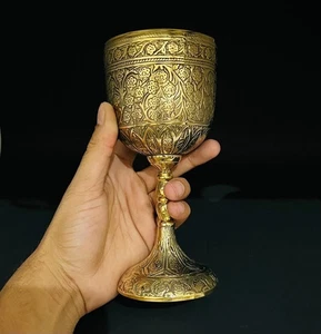 Gold Wein Messing Kelch Kelch für Kommunion Mittelalter inspiriert Trinkbecher - Bild 1 von 9