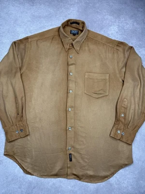 Camisa masculina vintage DKNY GG marrom botão manga longa bolso camurça sintética anos 90 minimalista - Imagem 1 de 4