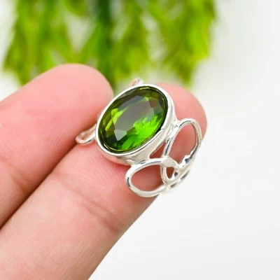 Green Peridot Gemstone 925 Sterling Silver Ring Handmade Jewelry Ring For Gift - Image 1 of 4