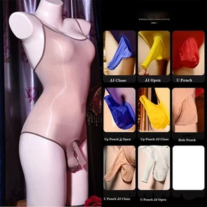 Sexy hochgeschnittener Herren-Body ölglänzend glänzende Strumpfhose formendes Turnanzug Unterwäsche - Bild 1 von 30