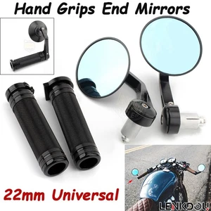Black 7/8'' Hand Grips Bar End Rearview Mirrors For Harley Street 750 500 15-20 - Picture 1 of 14