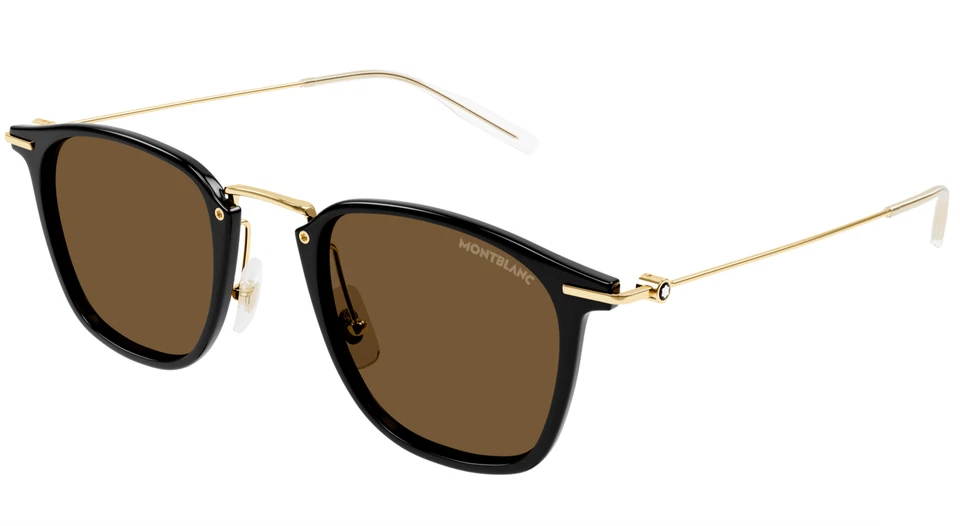 Montblanc MB0295S 001 Black Gold Sunglasses Unisex Authentic