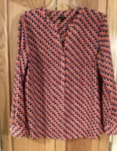 Talbots Pullover Top Blouse Red White & Blue Long Sleeve V Neck 100% Polyester - Picture 1 of 4