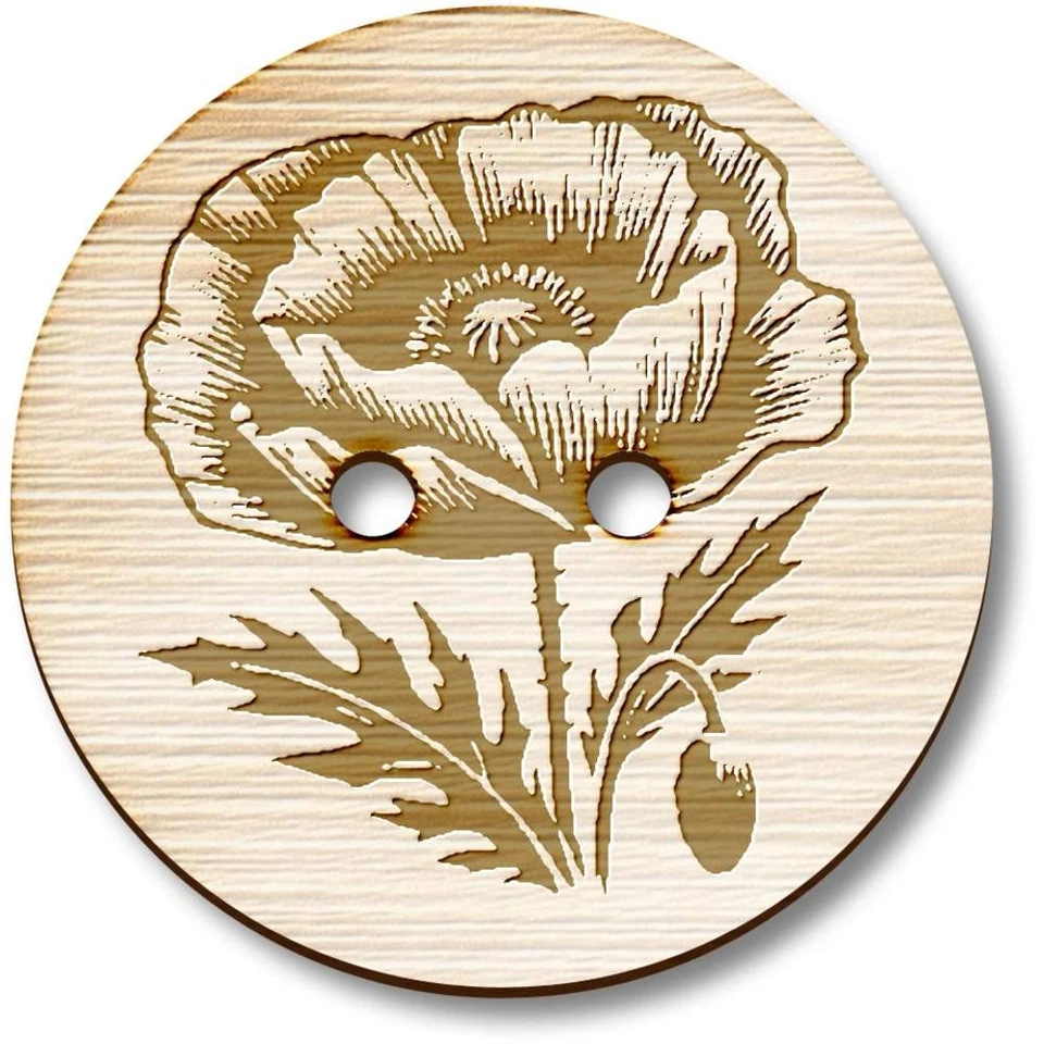 'Poppy With Bud' Wooden Buttons (BT052683) - Image 1 of 1