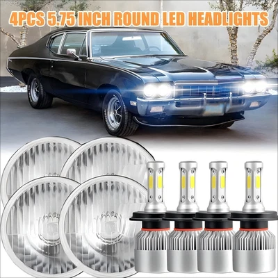 4pcs 5.75" LED Headlights Hi-Lo 6000K White for buick Electra LeSabre Skylark A+ - Image 1 of 4