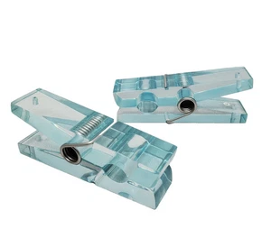 2 Jumbo Clothespins 8" Long Clear Teal Spring Clamp Note Holder Paperweight Lot - Picture 1 of 10