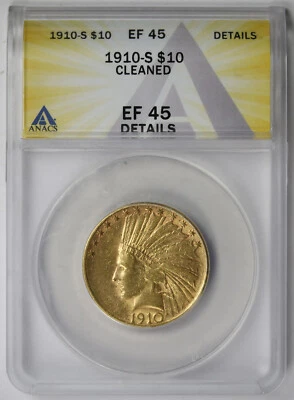 1910-S Indian Head Eagle Gold $10 XF EF 45 Details ANACS - Image 1 of 4