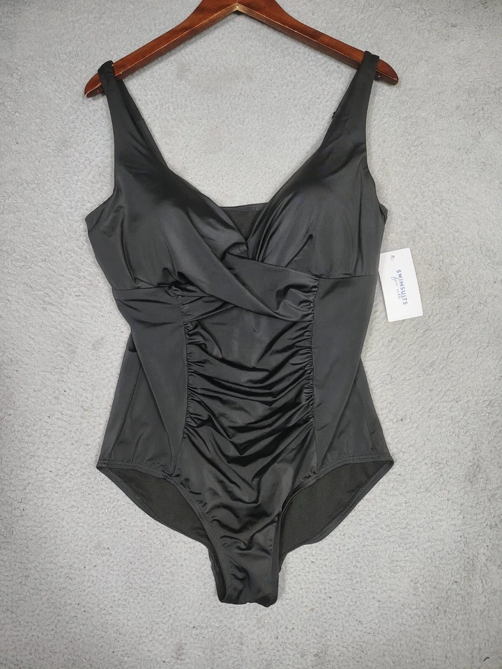 Trajes de baño para todos los trajes de baño para mujer 18 negros fruncidos torcidos delanteros una pieza nuevos con etiquetas Foto 1 de 4