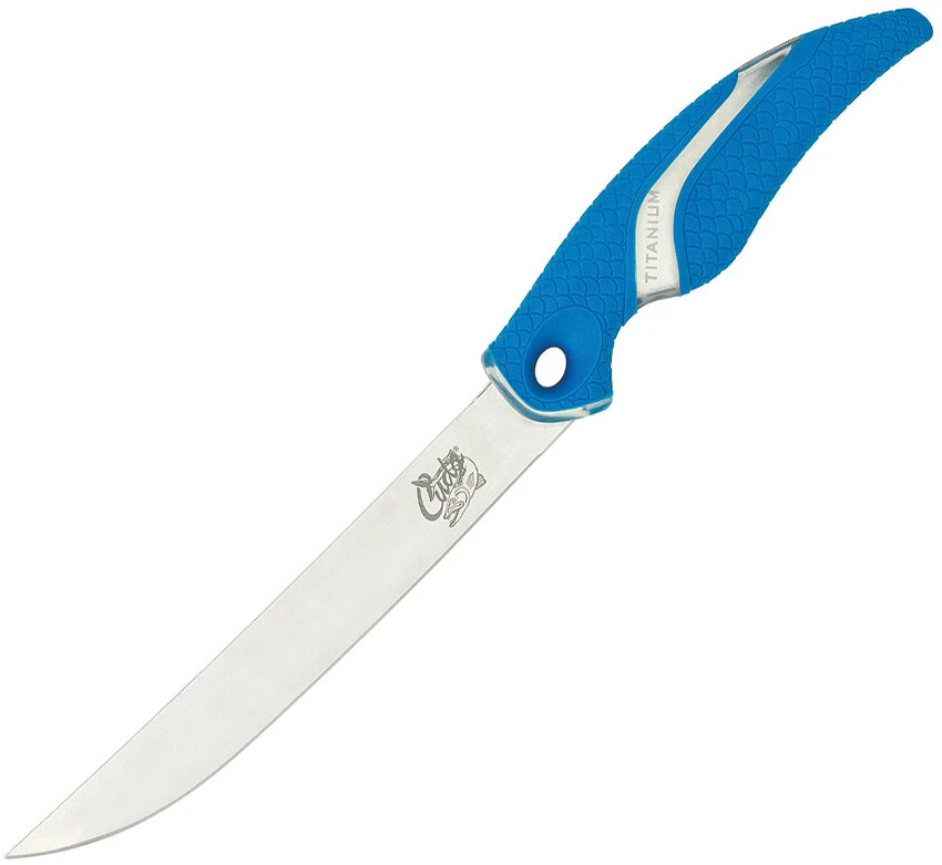 Cuchillo de filete de hoja fija de acero inoxidable Camillus Cuda Flex azul titanio 4116 18090 Foto 1 de 1