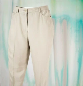 EMANUEL UNGARO New Tan Solid Rayon Blend Women Flat Dress Pants Size 14 - Picture 1 of 7
