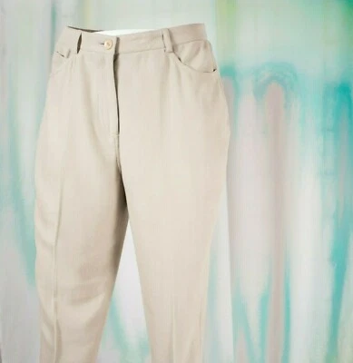 Pantalones de vestir planos para mujer EMANUEL UNGARO nuevos tostados mezcla de rayón liso talla 14 Foto 1 de 4