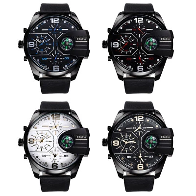 Reloj pulsera deportivo informal genial cara redonda grande Big Face 3 zonas horarias para hombre Foto 1 de 4