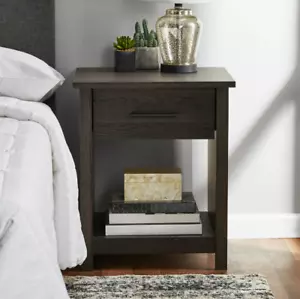 Espresso Finish Wooden Nightstand Bedside Table End Side Storage 1 Drawer Shelf - Picture 1 of 7