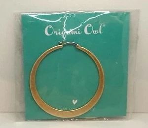 Authentic Origami Owl 50mm Flat Hoops in Brushed Gold - NEW - ER1038 - Picture 1 of 2