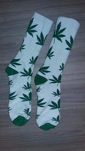 New Men's HUF WEED 420 White/Green Skater Soft Thick CREW Socks 10-12 HTF 2015 - Picture 1 of 3