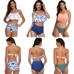 Women High Waisted Bikini Two Piece Swimsuit Plus Size Tankini Bathing Suits HOT - Picture 1 of 32